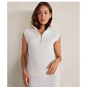 Haven Well Within Organic Cotton Sleeveless Rib Knit Half-Zip Sweater Medium